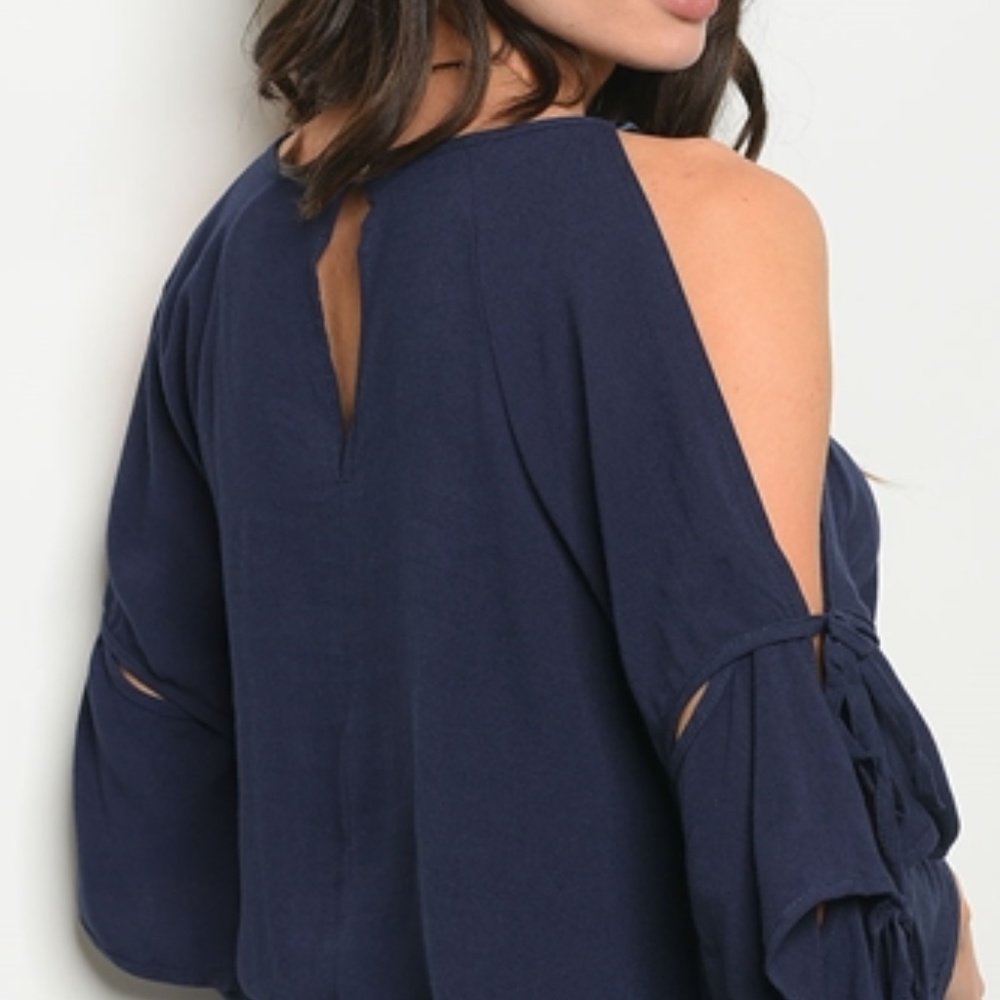 Navy Linen cold sholder top - Picture 3 of 7